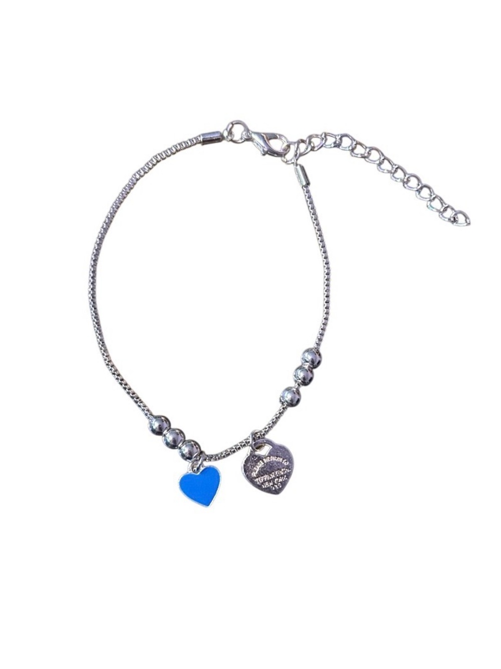 Tifany & Co. Silver Bracelet with Blue Heart Charm